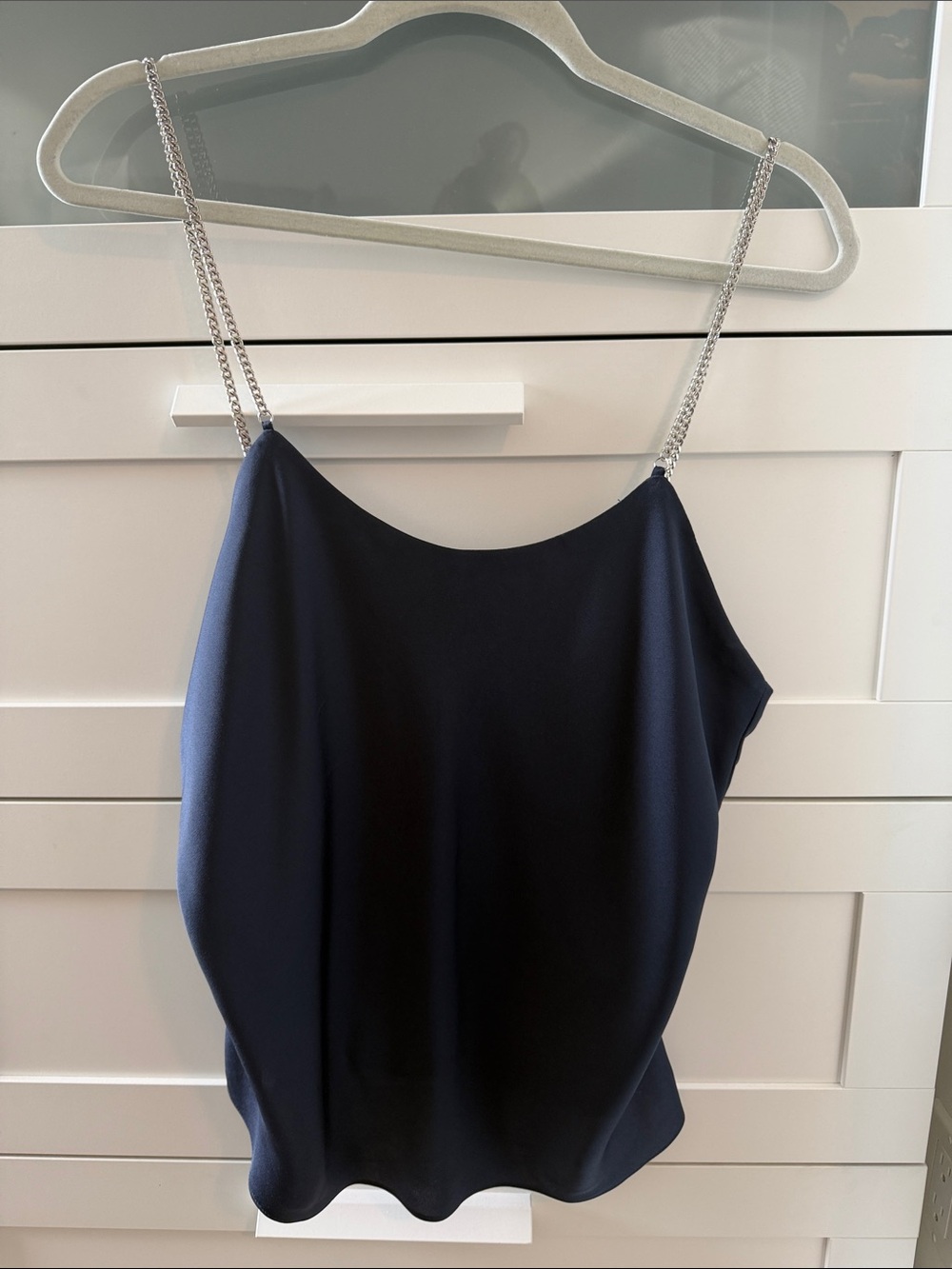 ba&sh Navy Satin Camisole with Chain Straps